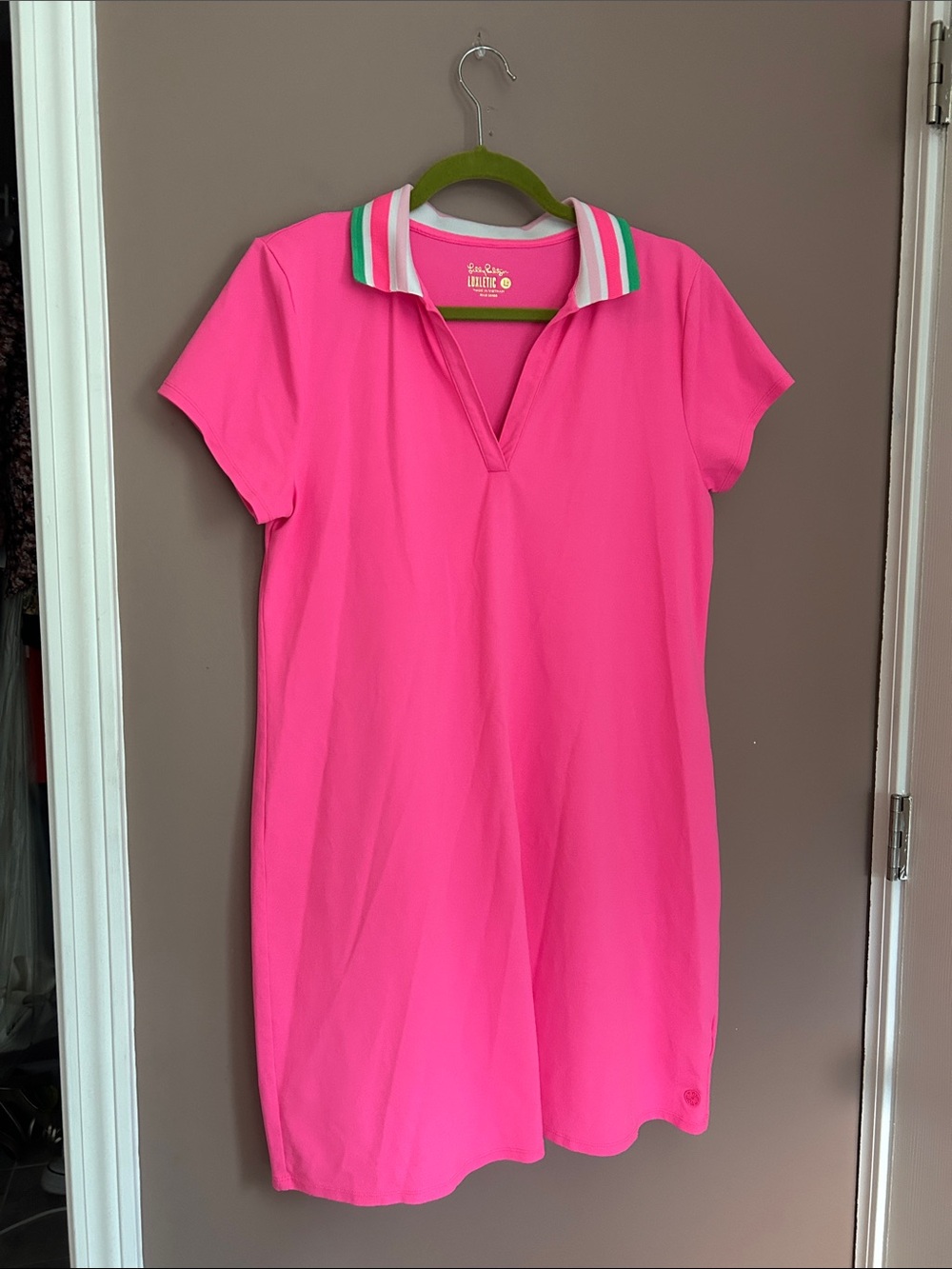 Lilly Pulitzer Luxletic Cayo Costa Dress Pink Stripe Polo UPF 50 Size Large - Picture 4 of 15